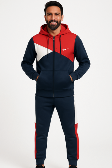 Red Panel Twinset Fleece Tracksuit | Stylish Winter Outfit Pakistan