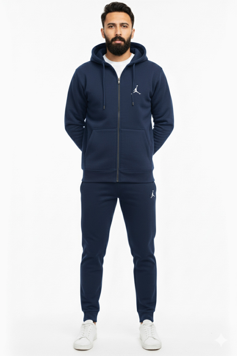 Classic Navy Full-Zip Hoodie Tracksuit for Men | Fleece Winter Set Pakistan