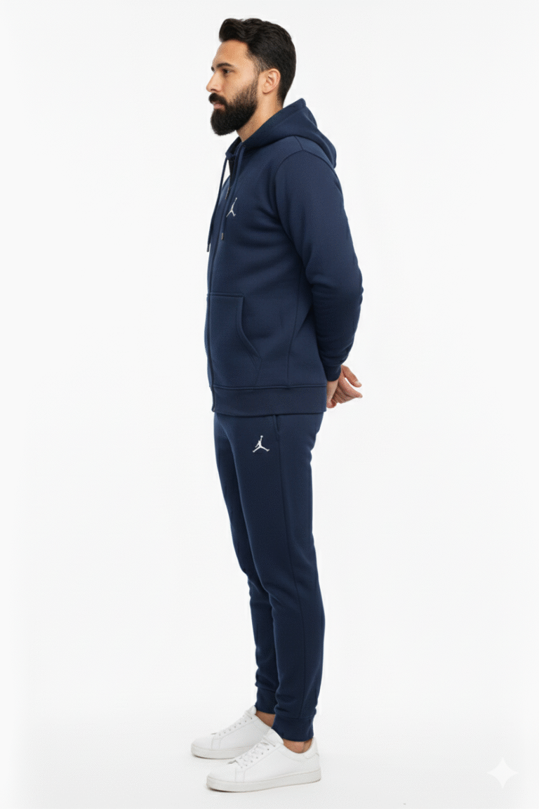 Classic Navy Full-Zip Hoodie Tracksuit for Men | Fleece Winter Set Pakistan