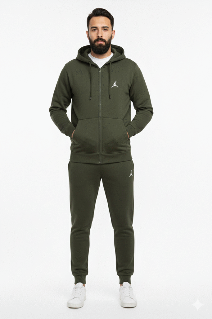 Olive Zipper Hoodie & Trouser Set | Premium Fleece Tracksuit Pakistan